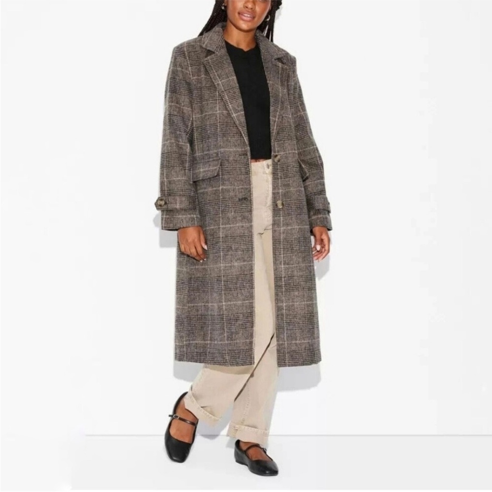 NEW Wild Fable Women's Top Coat Brown Plaid sz L